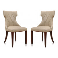 Manhattan Comfort DC007-CR Reine Cream and Walnut Faux Leather Dining Chair (Set of Two)